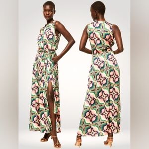 NEW MISA LOS ANGELES Anabella Dress Prismatic Tile Coral Satin Multicolor Size M